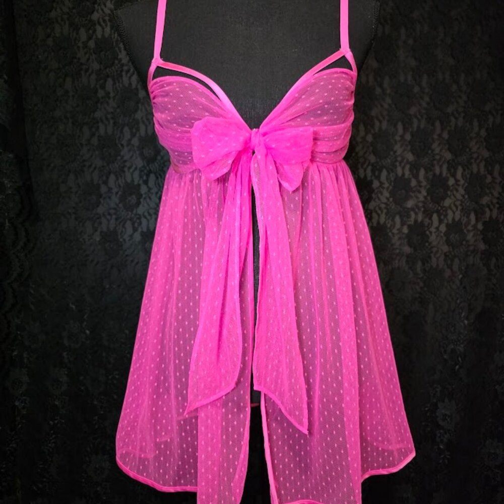 Victoria’s Secret Babydoll Chemise Sheer Neon Pink - Picture 1 of 9